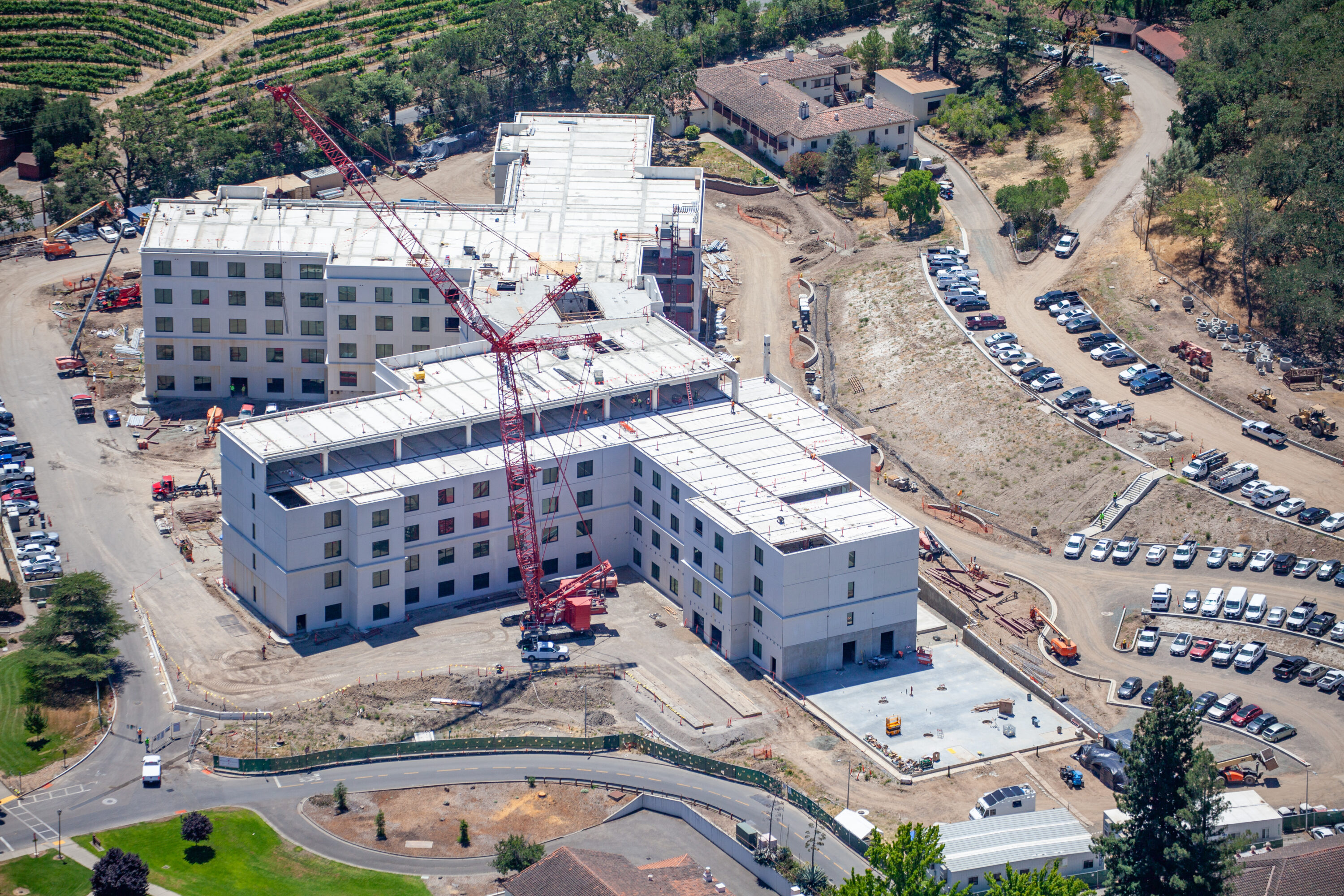 Aerial shot of CalVet Yountville Skilled Nursing and Memory Care Facility, a Clark Pacific complete precast system building.