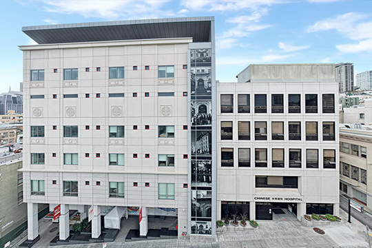 Front view of hospital building